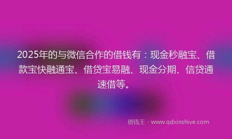 2025年的与微信合作的借钱有：现金秒融宝、借款宝快融通宝、借贷宝易融、现金分期、信贷通速借等。