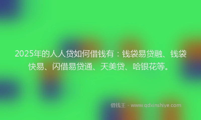 2025年的人人贷如何借钱有：钱袋易贷融、钱袋快易、闪借易贷通、天美贷、哈银花等。