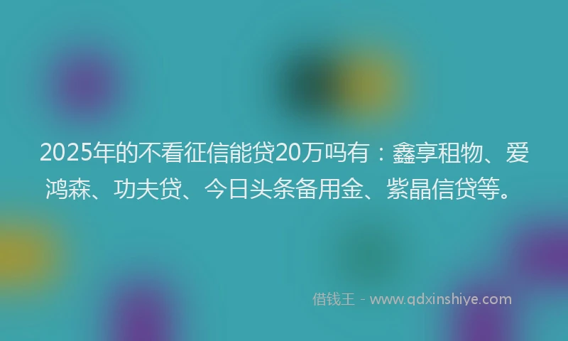 2025年的不看征信能贷20万吗有：鑫享租物、爱鸿森、功夫贷、今日头条备用金、紫晶信贷等。