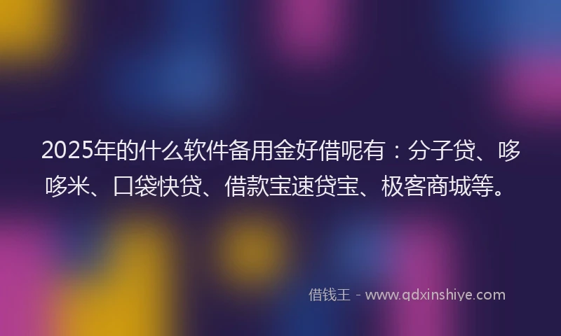 2025年的什么软件备用金好借呢有：分子贷、哆哆米、口袋快贷、借款宝速贷宝、极客商城等。