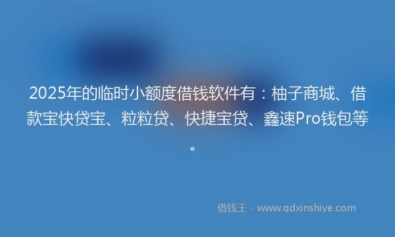 2025年的临时小额度借钱软件有：柚子商城、借款宝快贷宝、粒粒贷、快捷宝贷、鑫速Pro钱包等。