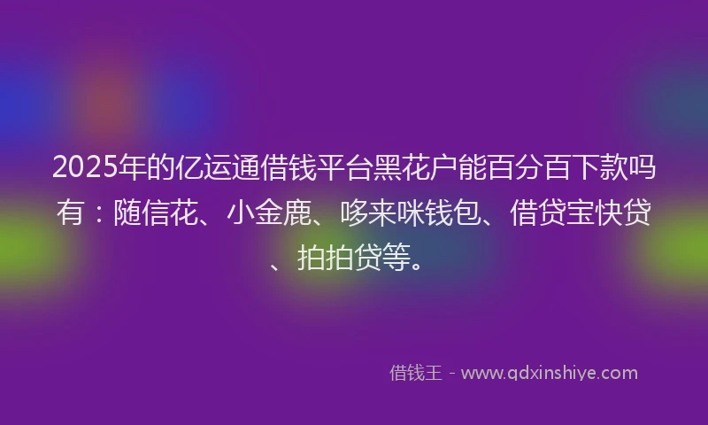 2025年的亿运通借钱平台黑花户能百分百下款吗有：随信花、小金鹿、哆来咪钱包、借贷宝快贷、拍拍贷等。