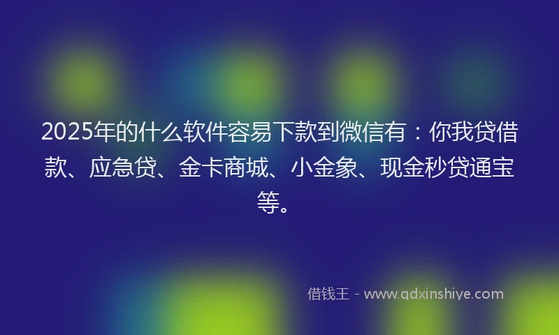 2025年的什么软件容易下款到微信有：你我贷借款、应急贷、金卡商城、小金象、现金秒贷通宝等。