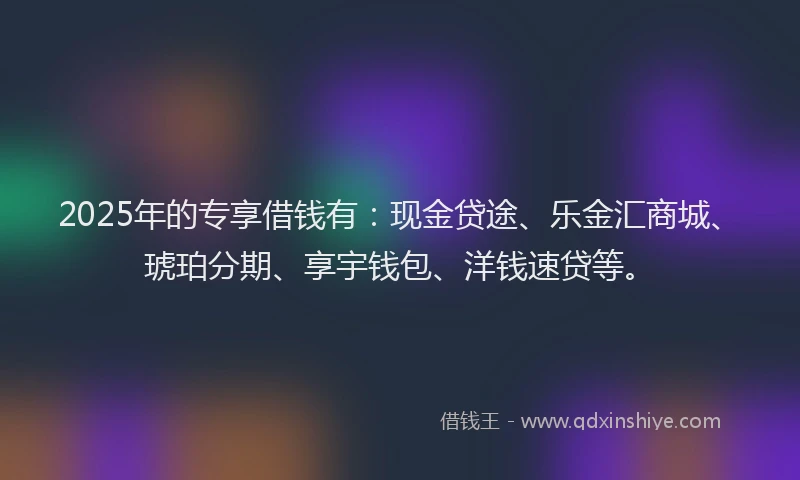2025年的专享借钱有：现金贷途、乐金汇商城、琥珀分期、享宇钱包、洋钱速贷等。