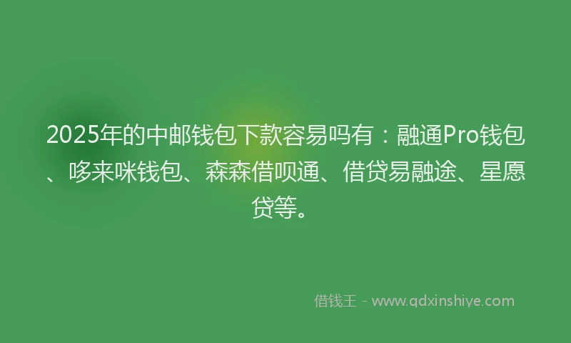 2025年的中邮钱包下款容易吗有：融通Pro钱包、哆来咪钱包、森森借呗通、借贷易融途、星愿贷等。