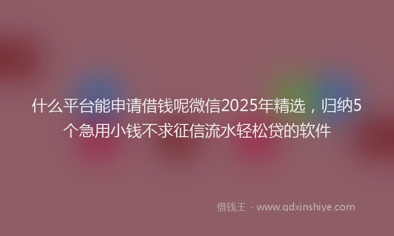 什么平台能申请借钱呢微信2025年精选，归纳5个急用小钱不求征信流水轻松贷的软件