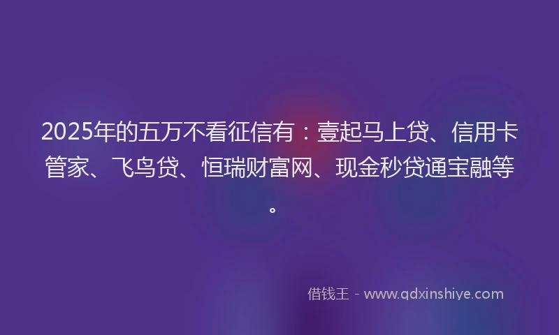 2025年的五万不看征信有：壹起马上贷、信用卡管家、飞鸟贷、恒瑞财富网、现金秒贷通宝融等。