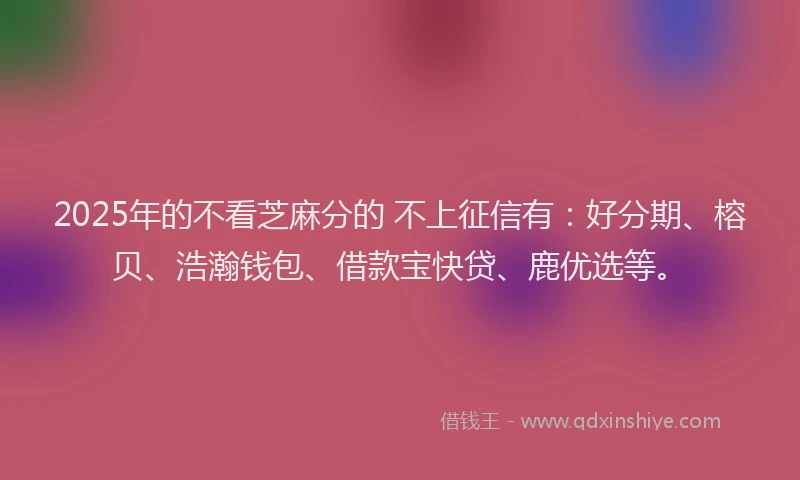 2025年的不看芝麻分的 不上征信有：好分期、榕贝、浩瀚钱包、借款宝快贷、鹿优选等。