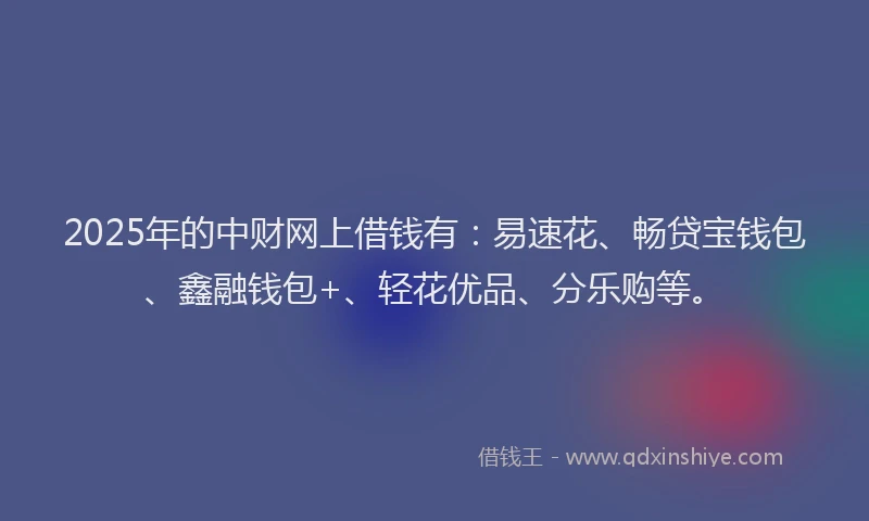 2025年的中财网上借钱有：易速花、畅贷宝钱包、鑫融钱包+、轻花优品、分乐购等。
