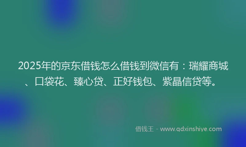2025年的京东借钱怎么借钱到微信有：瑞耀商城、口袋花、臻心贷、正好钱包、紫晶信贷等。