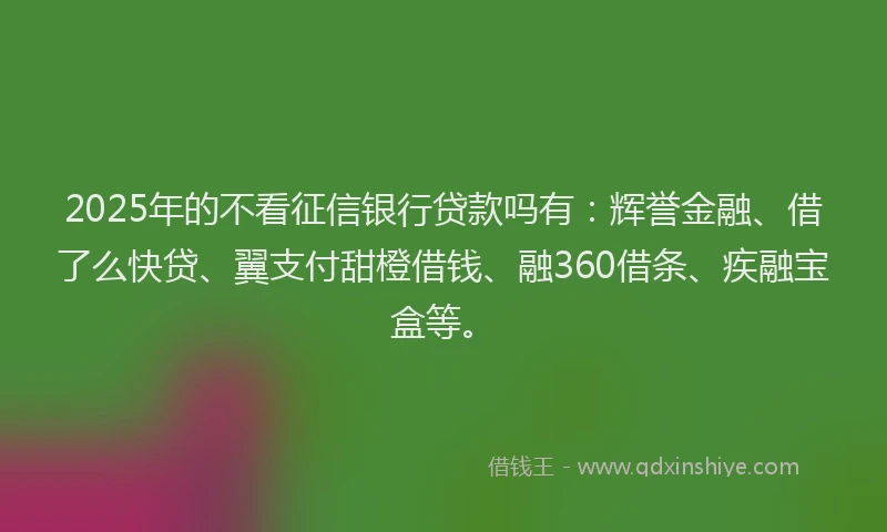 2025年的不看征信银行贷款吗有：辉誉金融、借了么快贷、翼支付甜橙借钱、融360借条、疾融宝盒等。