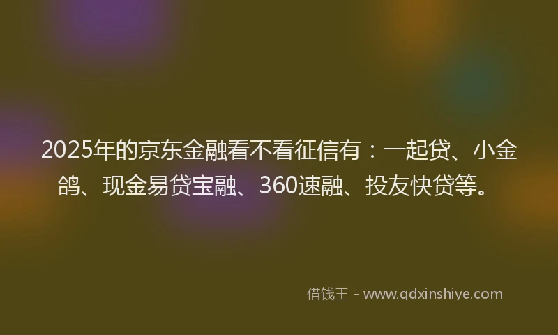 2025年的京东金融看不看征信有：一起贷、小金鸽、现金易贷宝融、360速融、投友快贷等。