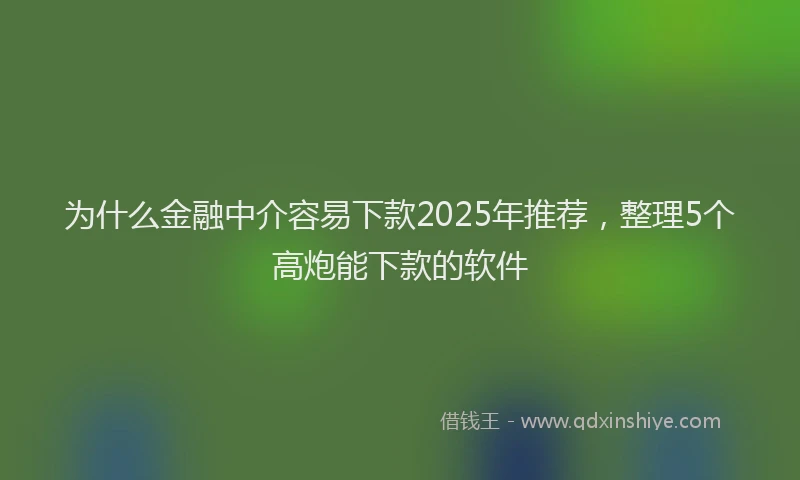 为什么金融中介容易下款2025年推荐，整理5个高炮能下款的软件