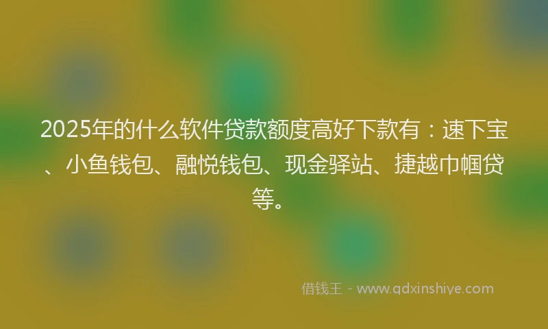 2025年的什么软件贷款额度高好下款有：速下宝、小鱼钱包、融悦钱包、现金驿站、捷越巾帼贷等。