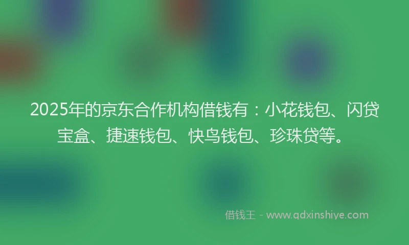 2025年的京东合作机构借钱有：小花钱包、闪贷宝盒、捷速钱包、快鸟钱包、珍珠贷等。