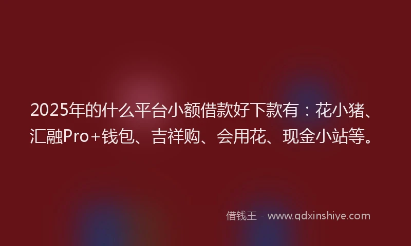 2025年的什么平台小额借款好下款有：花小猪、汇融Pro+钱包、吉祥购、会用花、现金小站等。