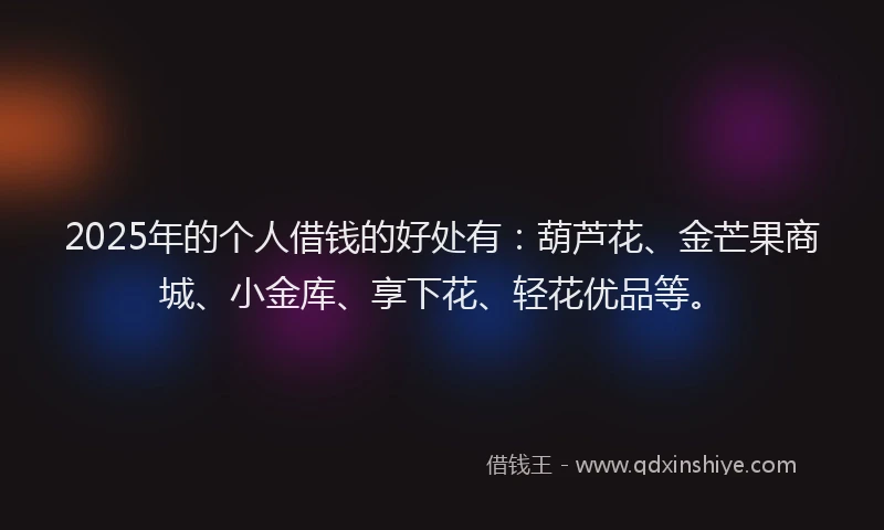 2025年的个人借钱的好处有：葫芦花、金芒果商城、小金库、享下花、轻花优品等。
