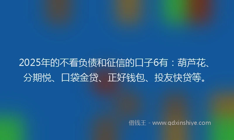 2025年的不看负债和征信的口子6有：葫芦花、分期悦、口袋金贷、正好钱包、投友快贷等。