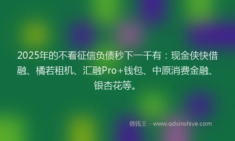 2025年的不看征信负债秒下一千有：现金侠快借融、橘若租机、汇融Pro+钱包、中原消费金融、银杏花等。
