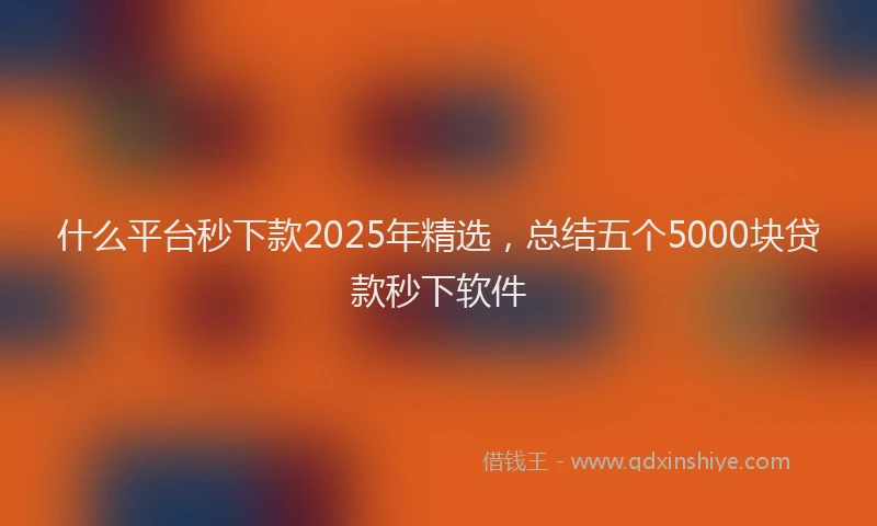 什么平台秒下款2025年精选，总结五个5000块贷款秒下软件