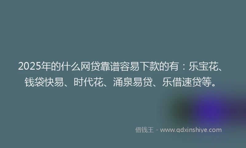 2025年的什么网贷靠谱容易下款的有：乐宝花、钱袋快易、时代花、涌泉易贷、乐借速贷等。