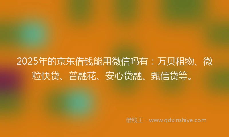 2025年的京东借钱能用微信吗有：万贝租物、微粒快贷、普融花、安心贷融、甄信贷等。