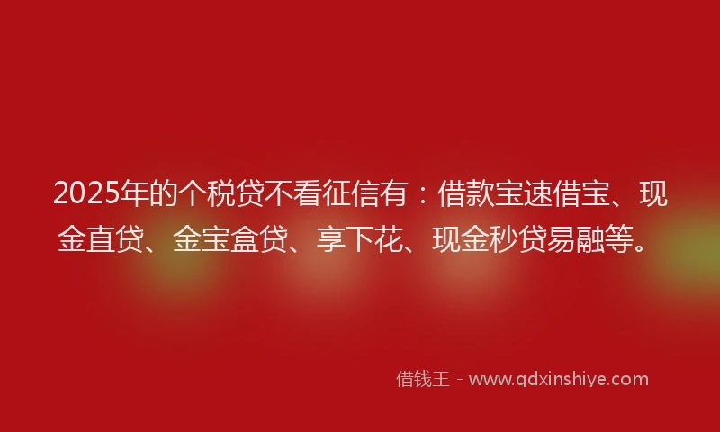 2025年的个税贷不看征信有：借款宝速借宝、现金直贷、金宝盒贷、享下花、现金秒贷易融等。