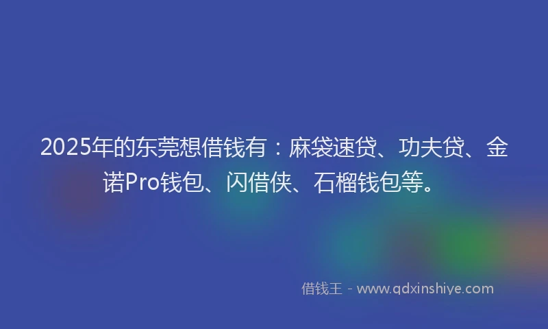 2025年的东莞想借钱有：麻袋速贷、功夫贷、金诺Pro钱包、闪借侠、石榴钱包等。