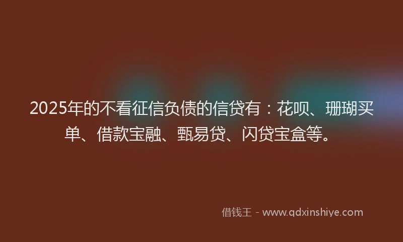 2025年的不看征信负债的信贷有：花呗、珊瑚买单、借款宝融、甄易贷、闪贷宝盒等。