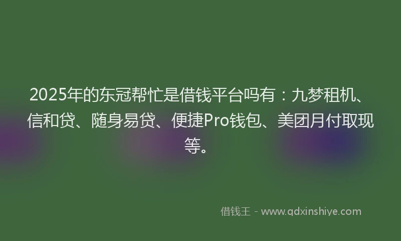 2025年的东冠帮忙是借钱平台吗有：九梦租机、信和贷、随身易贷、便捷Pro钱包、美团月付取现等。