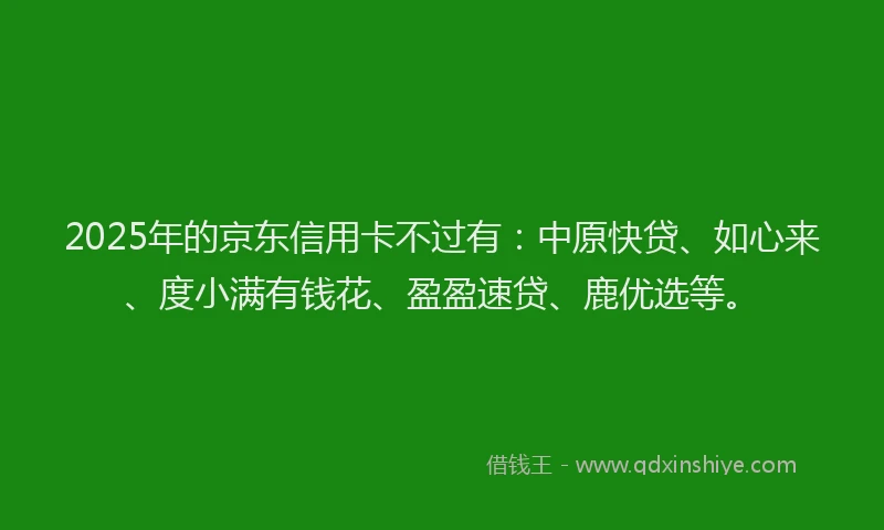 2025年的京东信用卡不过有：中原快贷、如心来、度小满有钱花、盈盈速贷、鹿优选等。