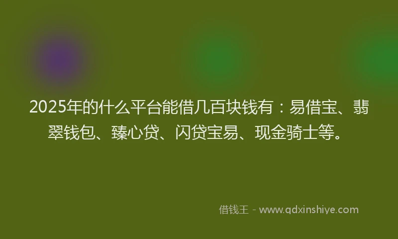 2025年的什么平台能借几百块钱有：易借宝、翡翠钱包、臻心贷、闪贷宝易、现金骑士等。