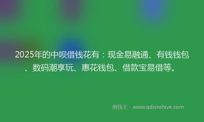 2025年的中呗借钱花有：现金易融通、有钱钱包、数码潮享玩、惠花钱包、借款宝易借等。