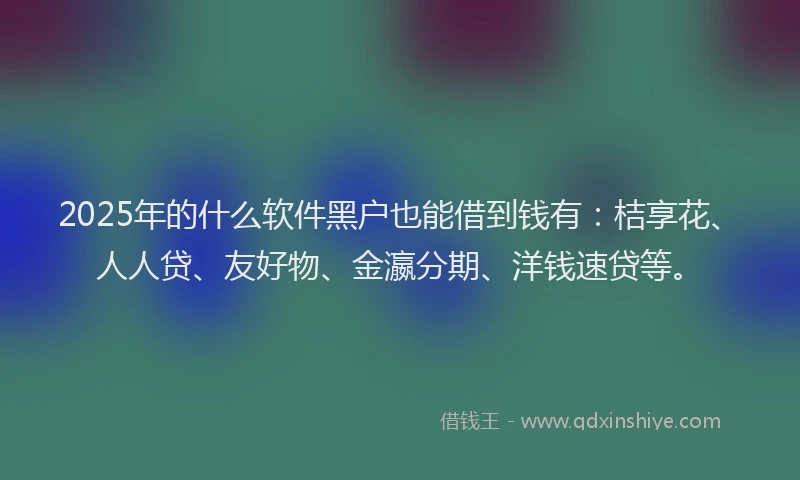 2025年的什么软件黑户也能借到钱有：桔享花、人人贷、友好物、金瀛分期、洋钱速贷等。