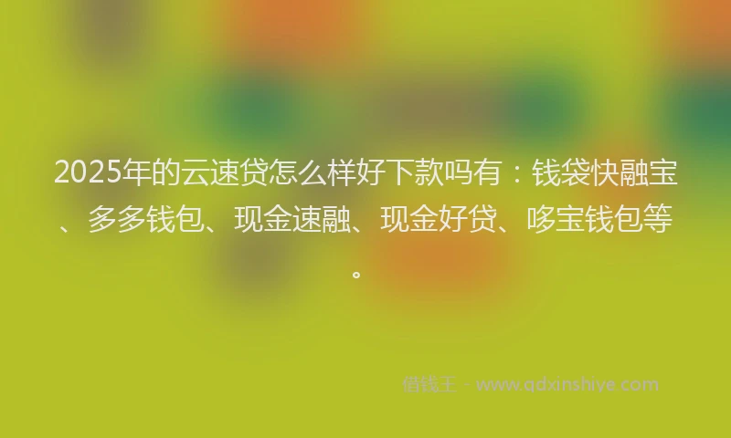 2025年的云速贷怎么样好下款吗有：钱袋快融宝、多多钱包、现金速融、现金好贷、哆宝钱包等。