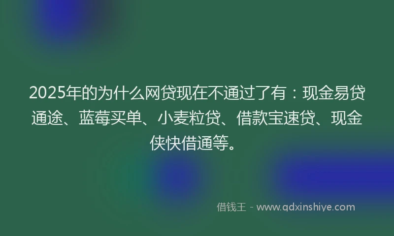 2025年的为什么网贷现在不通过了有：现金易贷通途、蓝莓买单、小麦粒贷、借款宝速贷、现金侠快借通等。