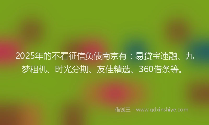 2025年的不看征信负债南京有：易贷宝速融、九梦租机、时光分期、友佳精选、360借条等。