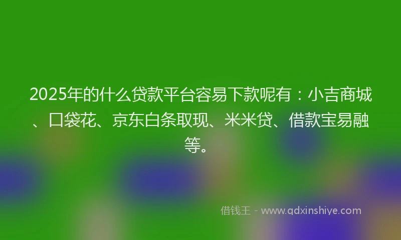 2025年的什么贷款平台容易下款呢有：小吉商城、口袋花、京东白条取现、米米贷、借款宝易融等。