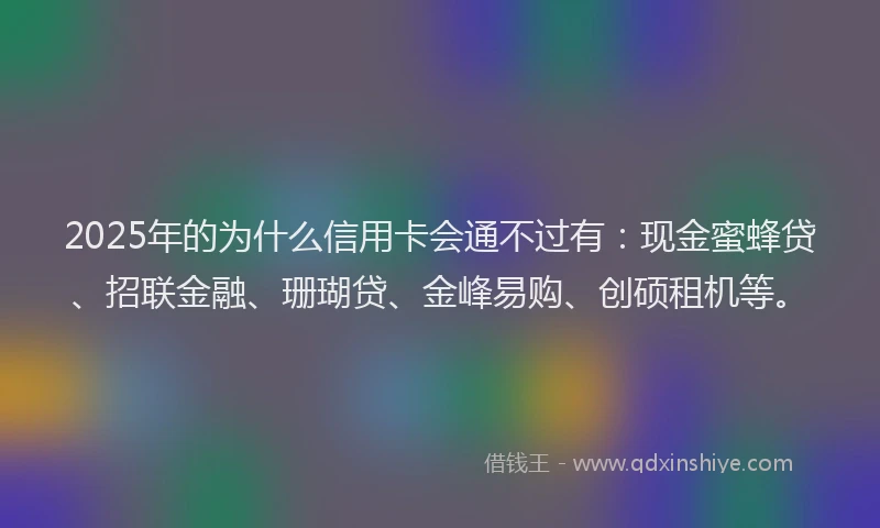 2025年的为什么信用卡会通不过有：现金蜜蜂贷、招联金融、珊瑚贷、金峰易购、创硕租机等。