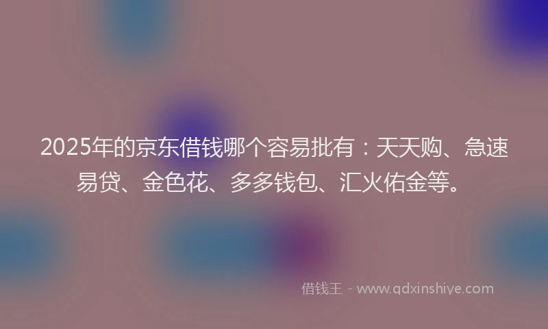 2025年的京东借钱哪个容易批有：天天购、急速易贷、金色花、多多钱包、汇火佑金等。