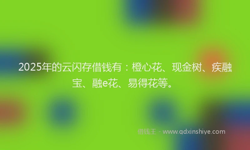 2025年的云闪存借钱有：橙心花、现金树、疾融宝、融e花、易得花等。