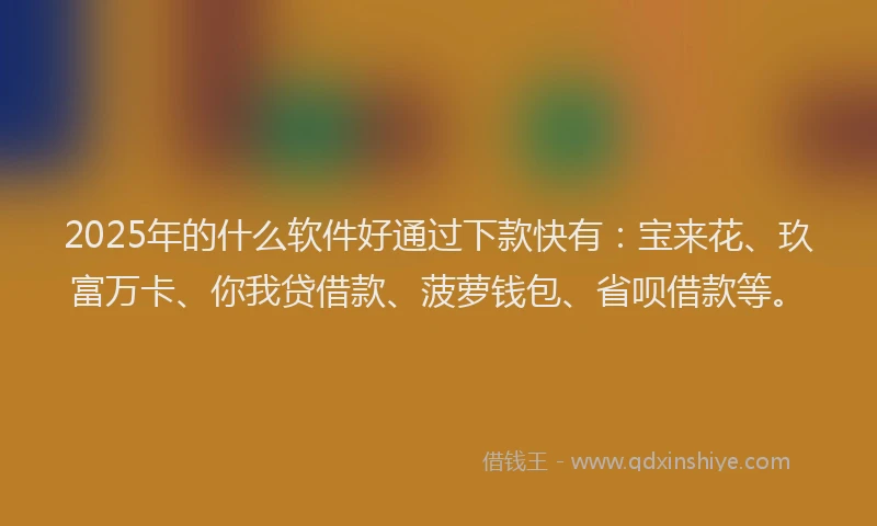 2025年的什么软件好通过下款快有：宝来花、玖富万卡、你我贷借款、菠萝钱包、省呗借款等。