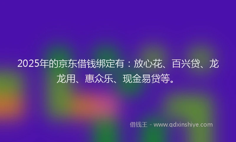 2025年的京东借钱绑定有：放心花、百兴贷、龙龙用、惠众乐、现金易贷等。