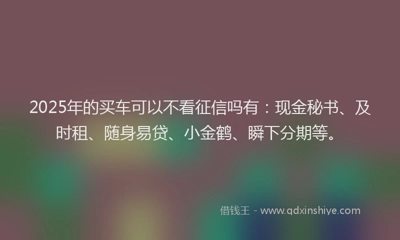 2025年的买车可以不看征信吗有：现金秘书、及时租、随身易贷、小金鹤、瞬下分期等。