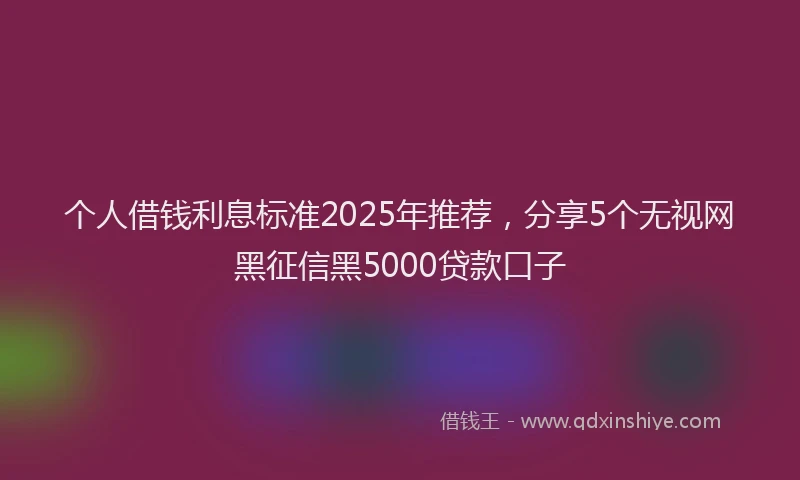 个人借钱利息标准2025年推荐，分享5个无视网黑征信黑5000贷款口子