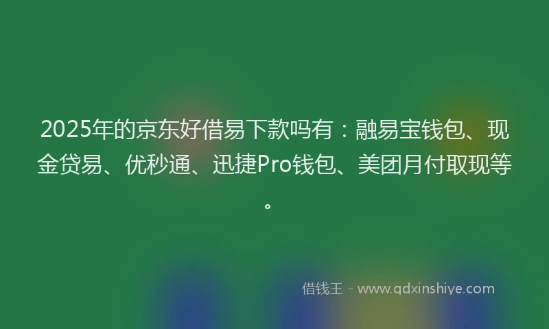 2025年的京东好借易下款吗有：融易宝钱包、现金贷易、优秒通、迅捷Pro钱包、美团月付取现等。