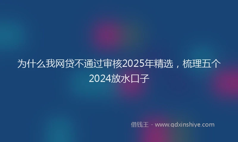 为什么我网贷不通过审核2025年精选，梳理五个2024放水口子