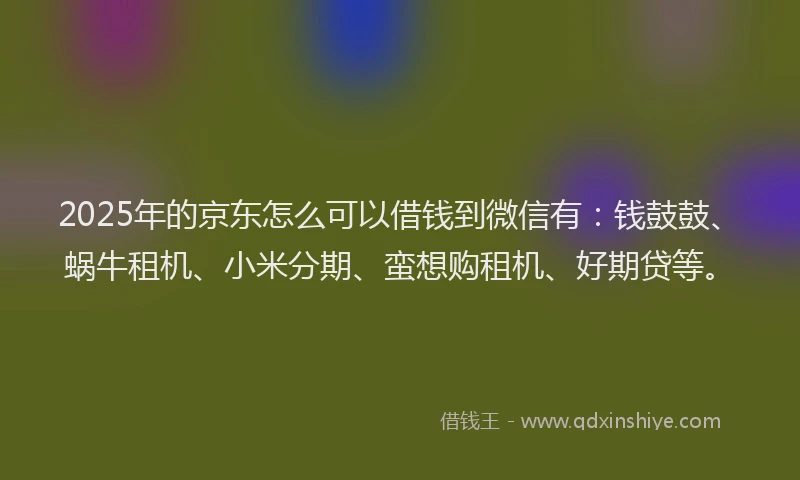 2025年的京东怎么可以借钱到微信有：钱鼓鼓、蜗牛租机、小米分期、蛮想购租机、好期贷等。