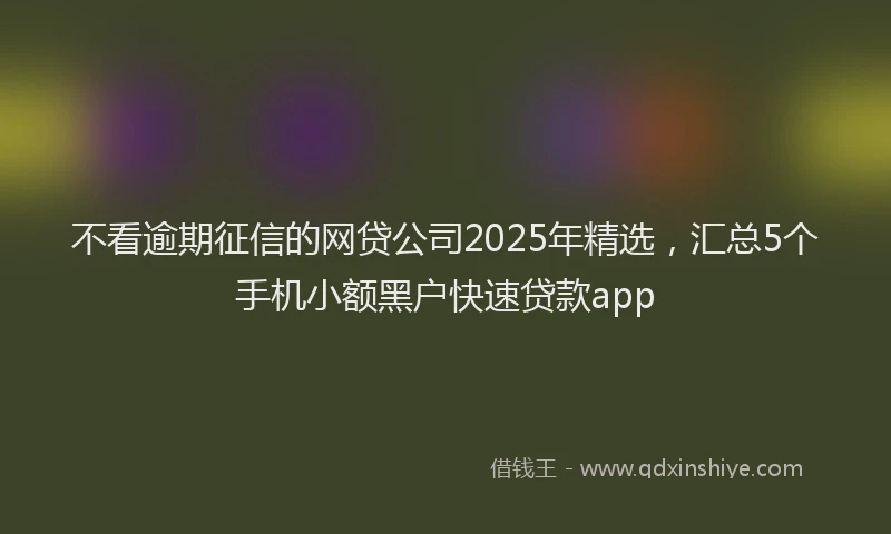 不看逾期征信的网贷公司2025年精选，汇总5个手机小额黑户快速贷款app