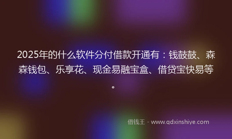 2025年的什么软件分付借款开通有：钱鼓鼓、森森钱包、乐享花、现金易融宝盒、借贷宝快易等。